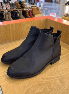 索菲娅2021冬季新款牛皮加绒保暖圆头低跟厚底短靴女SF14118073