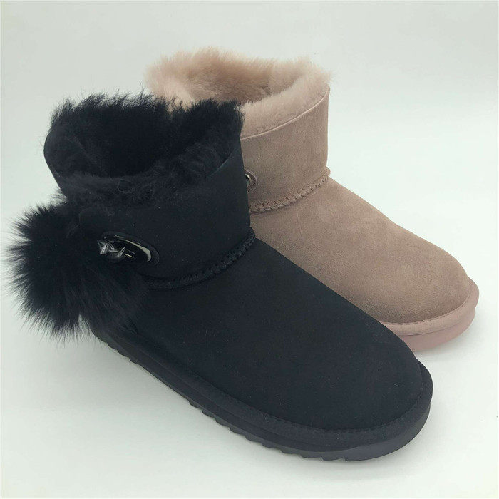 KISSCAT接吻猫2018冬短筒羊毛皮保暖套脚平底雪地靴女KA98888-10