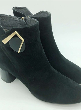 KISSCAT接吻猫2019冬羊绒面绒里圆头粗跟通勤短靴女鞋KA09527-12