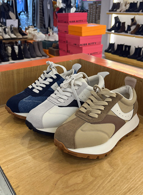 KISSCAT接吻猫2024春面包德训鞋轻增高厚底阿甘鞋女KA53582-50