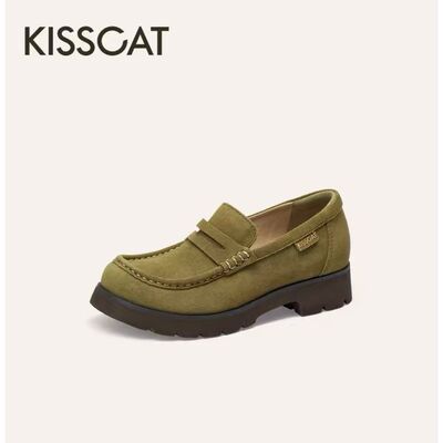 接吻猫大头鞋2025新棕色豆豆鞋乐福鞋厚底不累脚KA65170-50