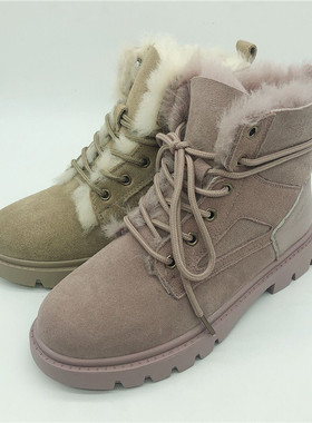 KISSCAT接吻猫2019冬牛皮羊毛圆头平跟马丁短靴女鞋KA09797-50