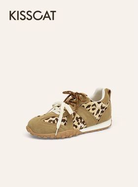 接吻猫2025秋新薄底阿甘鞋复古经典德训鞋女内增高KA65687-50