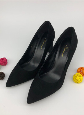 KISS CAT/接吻猫2018春款羊反绒粗跟尖头浅口单鞋女鞋KA98124-16