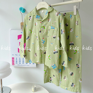 新品秋季儿童家居服！纯棉双层纱卡通家居服男女宝宝A类睡衣套装