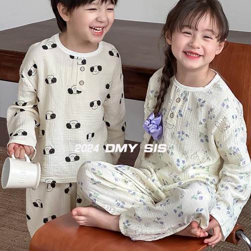 儿童双层纱纯棉长袖长裤家居服