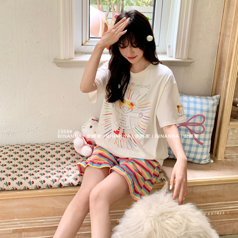 夏季新款短袖睡衣女款家居服套装