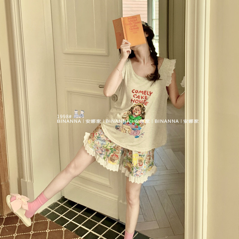 带胸垫睡衣女款2025夏季背心莫代尔可爱风无袖薄款套装夏款家居服