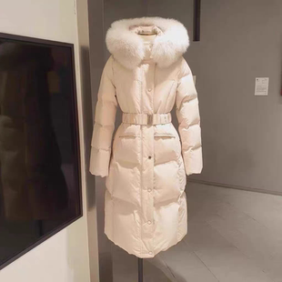 25年冬新款韩版防风袖口暗扣拉链中长款狐狸毛领鹅绒羽绒服PD940