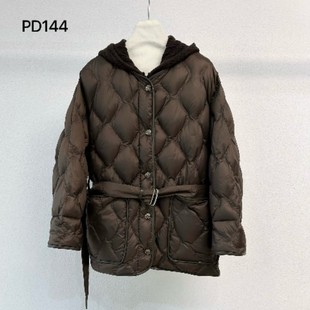 25年冬季新款韩版厚实保暖可拆卸针织连帽鹅绒菱形格羽绒服PD144