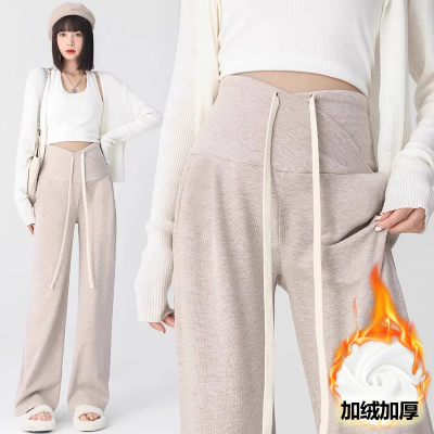 孕妇裤子外穿2025新款加绒加厚糯米阔腿裤冬季怀孕期产后松紧抽绳
