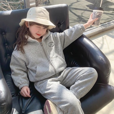 韩国童装洋气宽松运动卫衣套装一体绒新款女童休闲宝宝卫衣卫裤