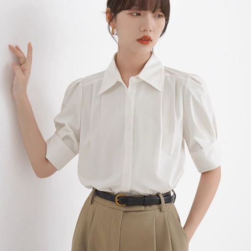法式小众气质设计感白色衬衫短袖2024夏装新款通勤衬衣女简约上衣
