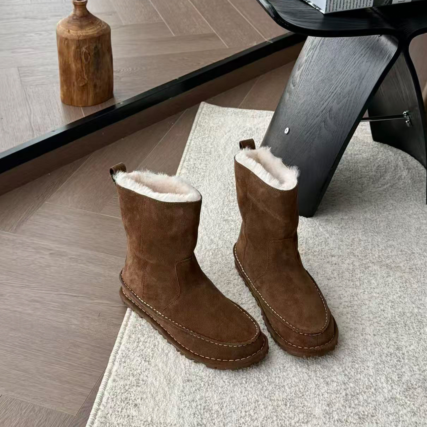 【小发喵】爆款老钱风软底雪地靴女真皮圆头平底保暖加绒棉鞋女鞋