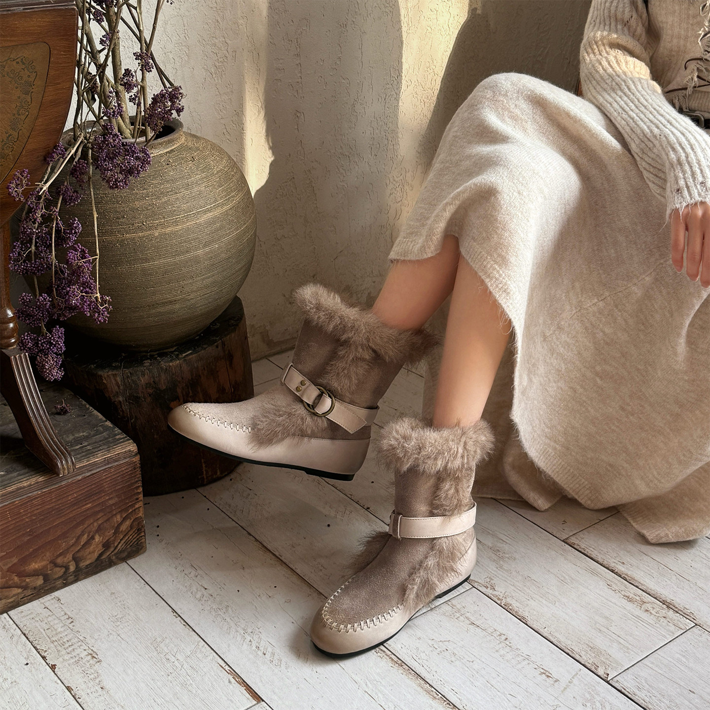 【小发喵】爆款真皮毛绒雪地靴女冬季皮带扣厚底加绒保暖防滑短靴,女鞋,时尚雪地靴,淘宝优惠券,粉丝福利购,淘宝优惠卷