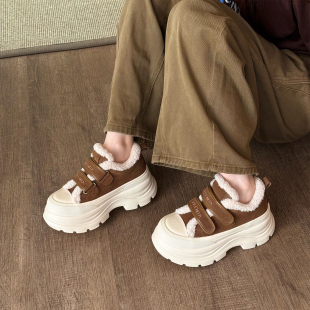 大头加绒板鞋 女2025冬季 7cm厚底增高魔术贴休闲鞋 棉鞋 小发喵