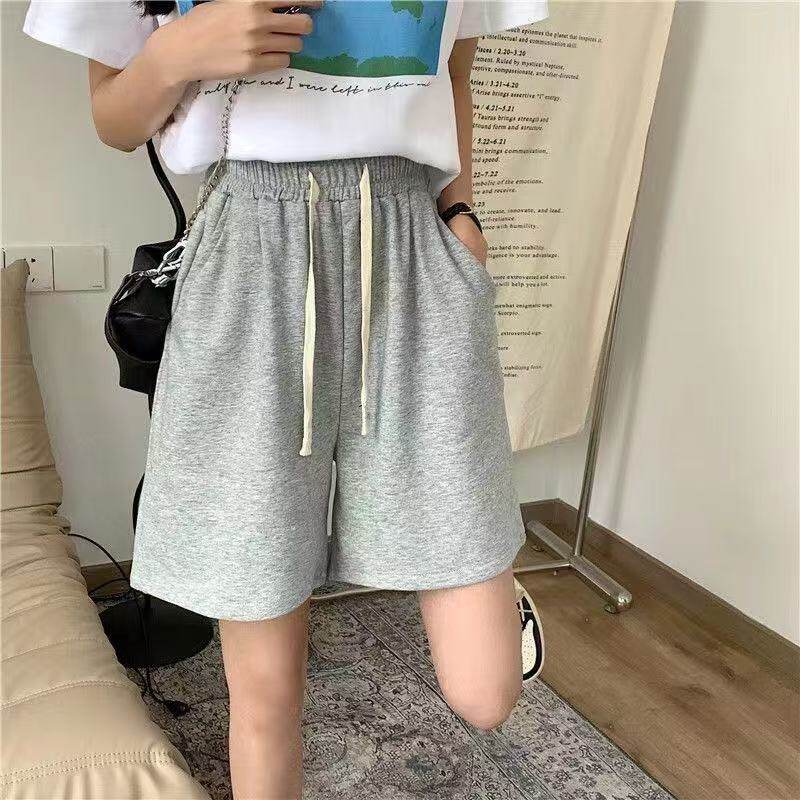 夏季短裤女生宽松休闲百搭时尚潮流纯色运动直筒显瘦跑步五分短裤