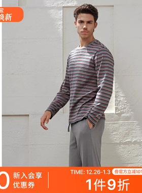 SCHIESSER舒雅男士纯棉双面布亲肤柔软条纹睡衣家居服套装25501H