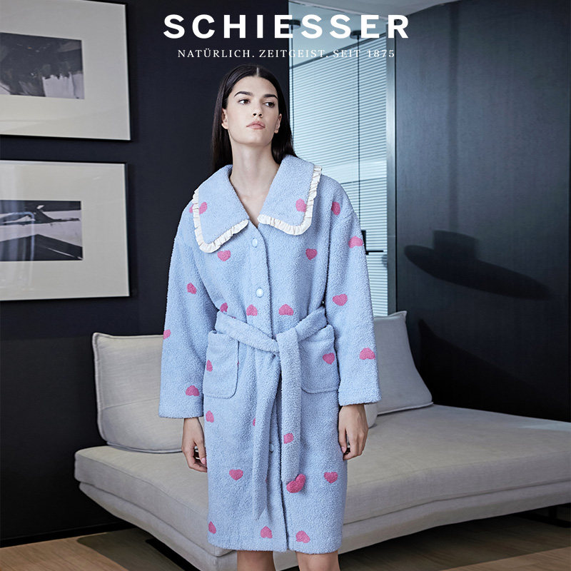 SCHIESSER舒雅女士柔软羊羔绒加绒加厚系带浴袍家居睡袍21876R
