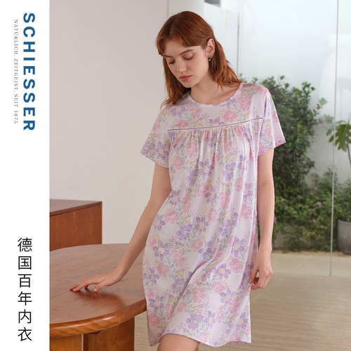舒雅女士棉莫代尔连衣裙家居睡裙