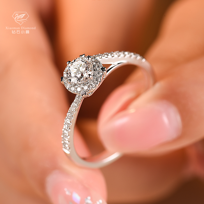 启奢珠宝四爪围镶18k金钻戒定制gia30分-1克拉钻戒正品订婚结婚