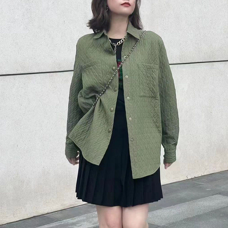 阿玛施正品牌专柜女装2026春秋新款休闲菱格夹棉长袖衬衫外套