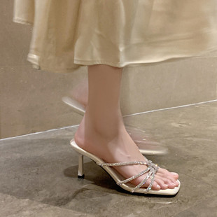 2026夏季 仙女风水钻高跟鞋 新款 外穿凉拖鞋 踩 网红时尚 7cm