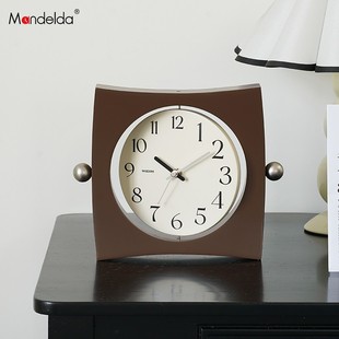 满得达家居奶油风简约桌面摆件客厅卧室时钟摆台式 饰品 座钟轻奢装