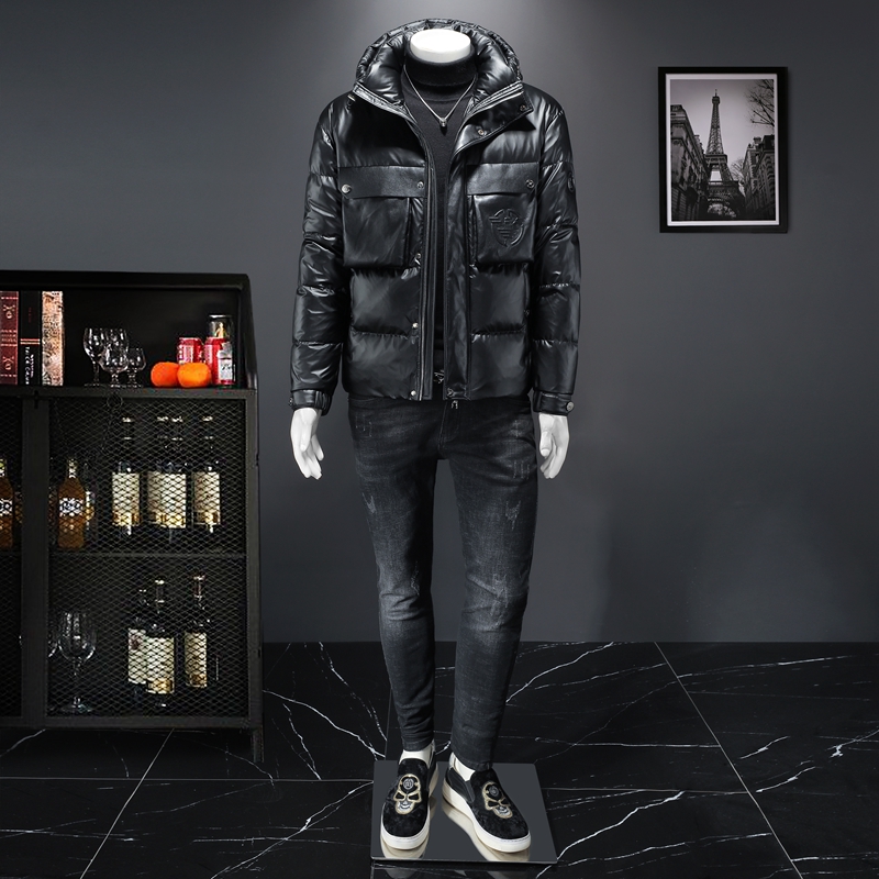 2022新款拼皮连帽羽绒服90白鸭绒 QT2031-1337-P440（控价570）