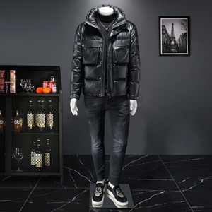 2024新款拼皮连帽羽绒服90白鸭绒 QT2031-1337-P440（控价570）图片