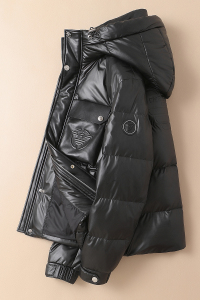 2024新款拼皮连帽羽绒服90白鸭绒 QT2031-1337-P440（控价570）图片