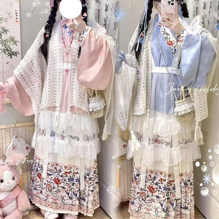 婉若亭原创汉洋折衷明制交领琵琶袖马面裙洛丽塔罩裙日常可爱套装