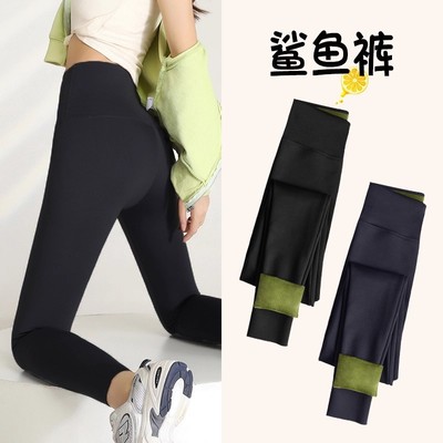 魔悦加绒鲨鱼裤2025冬季黑色打底裤