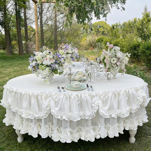 定制法式复古田园风仿麻纱蛋糕裙圆方餐桌布甜品台生日聚会婚礼宴