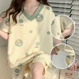 冰丝哺乳睡衣夏季 孕妇装 夏款 月子服5月份6喂奶 300斤短袖 加大码