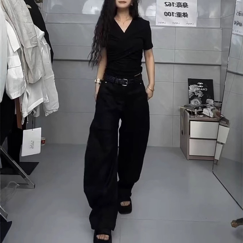 今年流行特惠25223大爱美依缘2025夏季新款短袖洋气修身褶皱T恤
