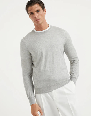 意大利高端男士毛衣羊毛羊绒混纺圆领针织衫保暖纯色净色百搭打底