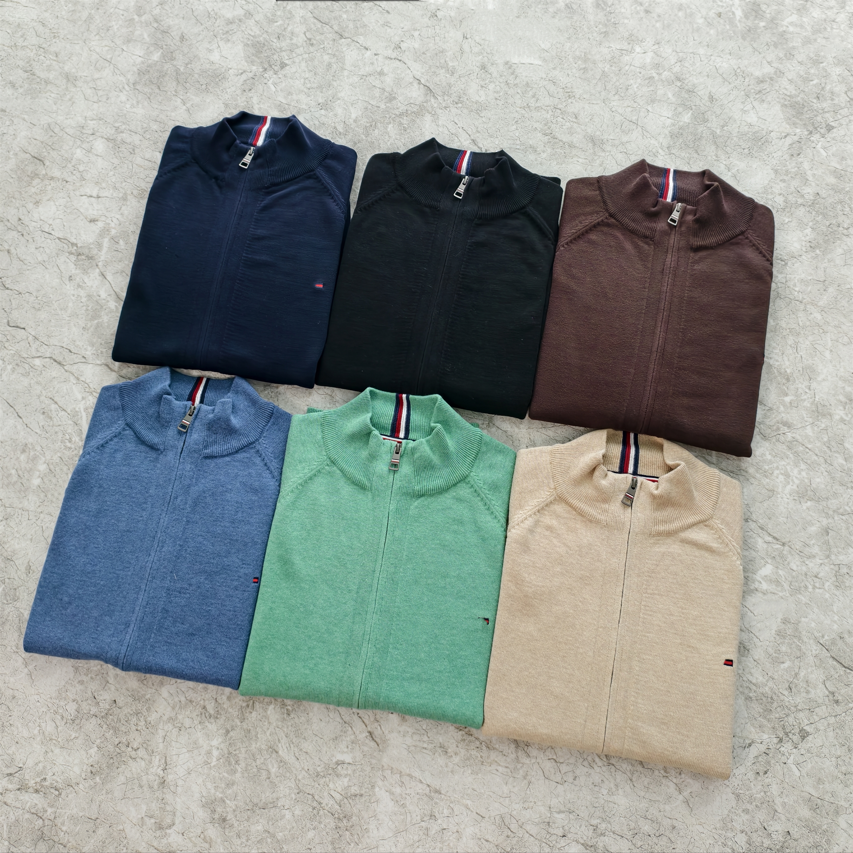 美式红白蓝三杠复古秋冬新款男士立领半高领拉链纯棉针织衫毛衣厚