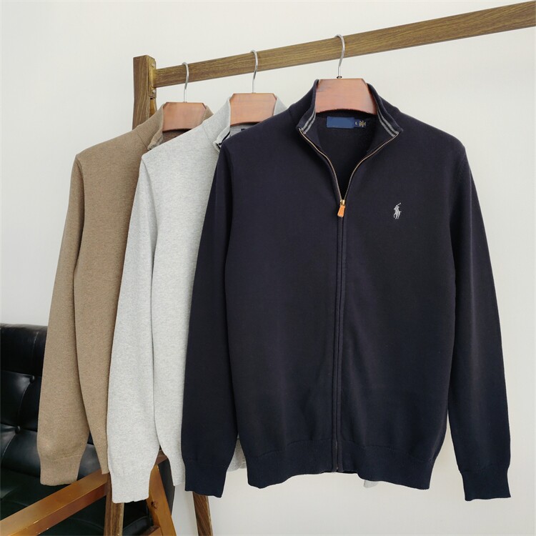 老钱风格美式复古秋冬新品男士立领半高领拉链纯棉线衫针织衫毛衣