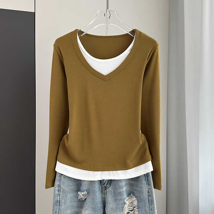 减龄遮肉v领显瘦宽松内搭长袖