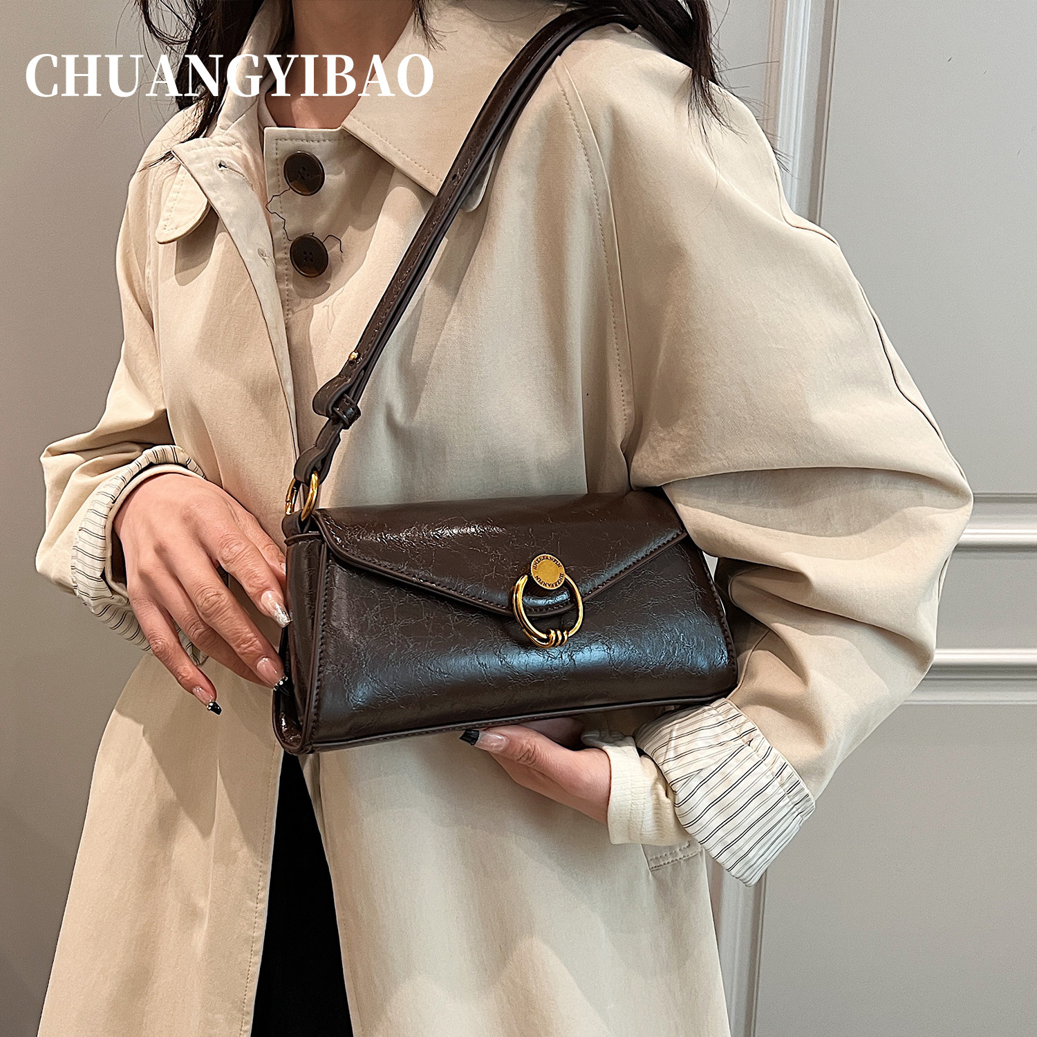 百搭单肩斜挎包轻奢复古腋下包