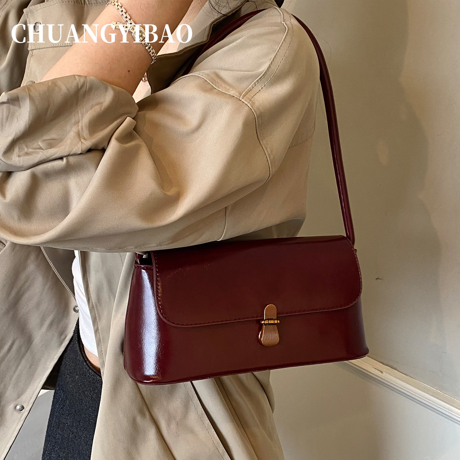 超火红色腋下包包女包2025新款轻奢小众高级感秋冬精致单肩法棍包