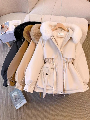 2025年冬季新款外贸羽绒棉服加绒一体冬装夹克派克服韩版棉衣外套