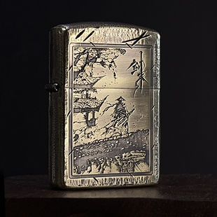 正品煤油打火机纯铜盔甲意中人加厚手雕剑来动漫潮玩男士