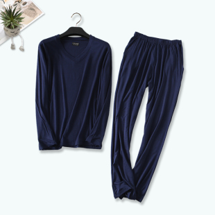 男睡衣秋冬莫代尔大码 外穿男款 长袖 薄款 休闲 家居服宽松套装 新款