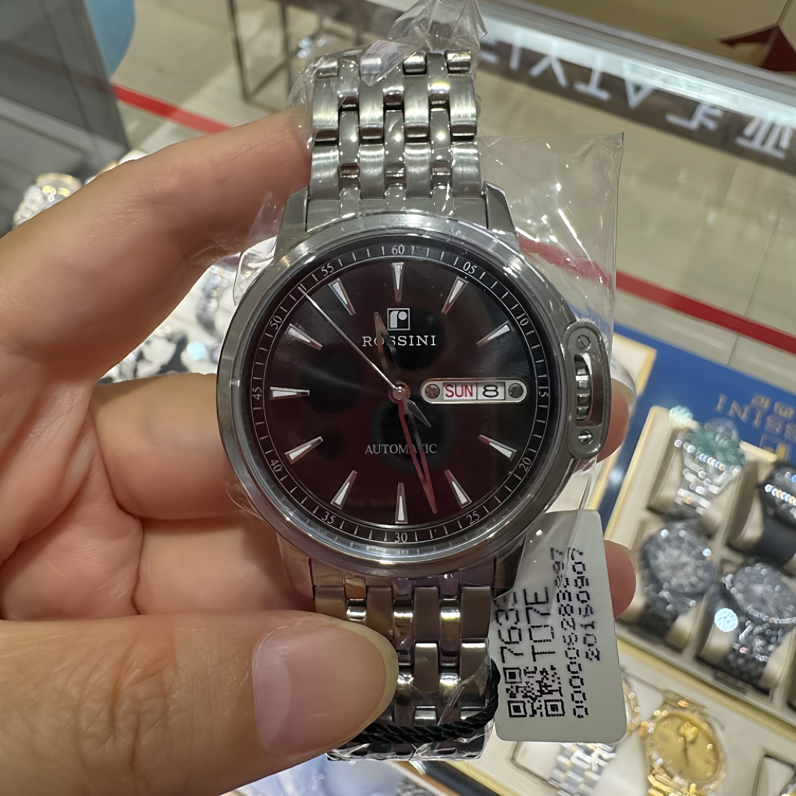 商场同款罗西尼手表勋章系列钢带腕表双日历透底全自动机械表男表