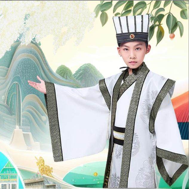 儿童诸葛亮演出服装古装汉服三国影视舞台服饰帽子孔明演出服男