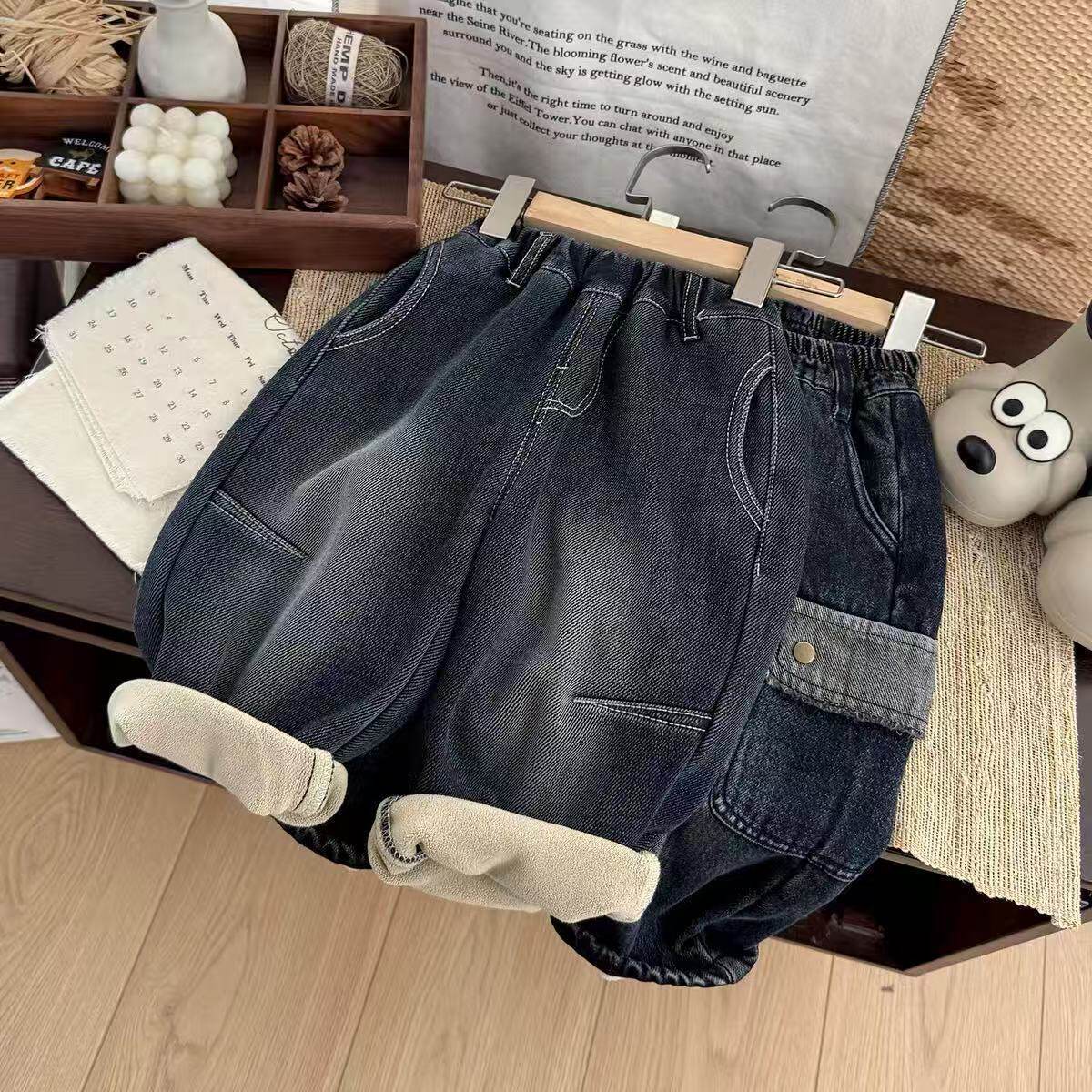 小童一体绒软牛仔裤男童