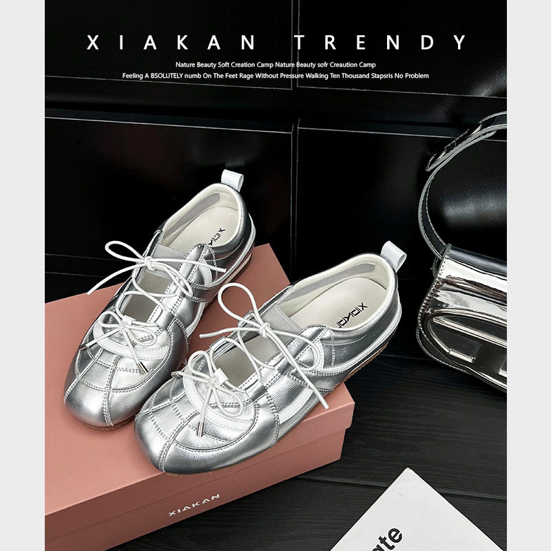 银色玛丽珍鞋懒人单鞋软底不累脚2026新款内3.5cm芭蕾德训鞋