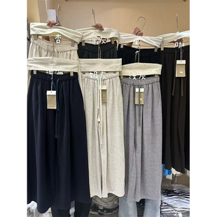 2025秋季加厚羊绒抽绳休闲裤时尚百搭质感高腰宽松遮肉裤子女裤韩